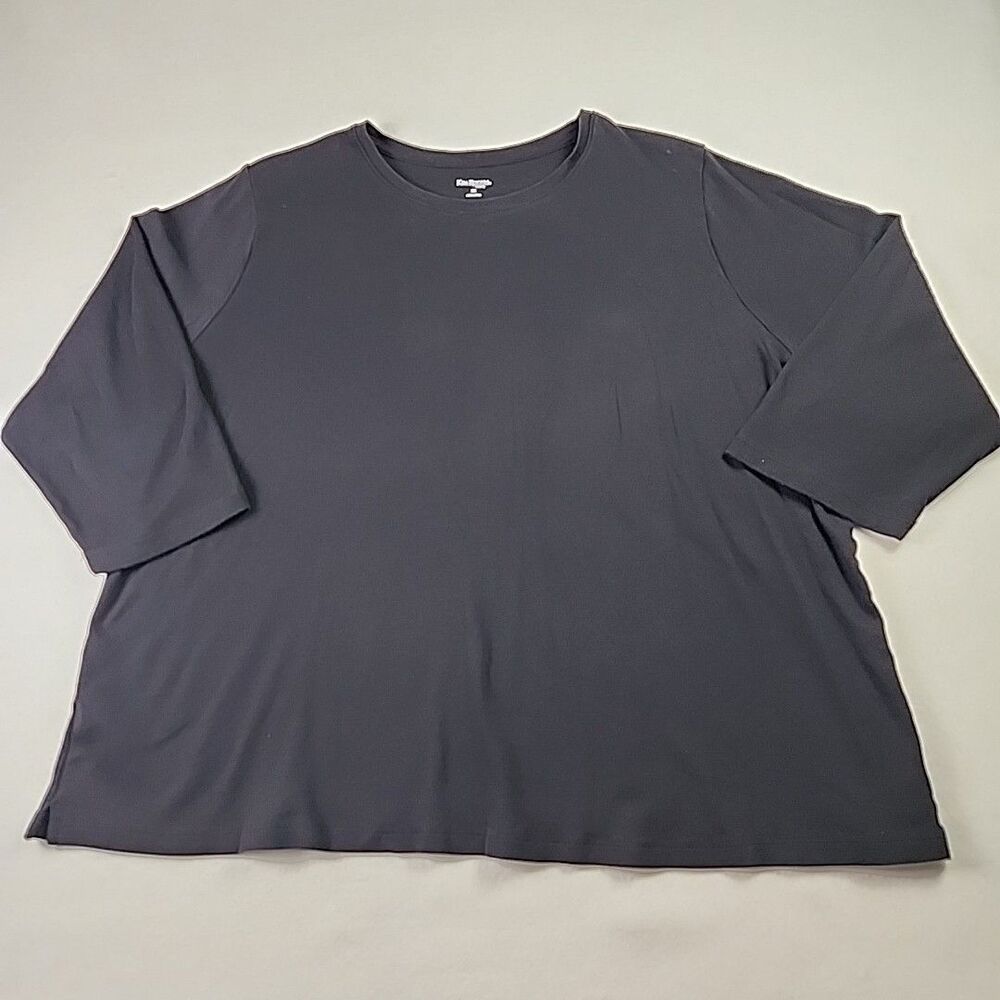 Kim Roger’s Curvy Womens Black Crew Neck T Shirt Top 3/4 Length Sleeve Cotton